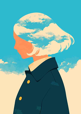 Woman and Clouds Minimalist Abstract Art Illustration