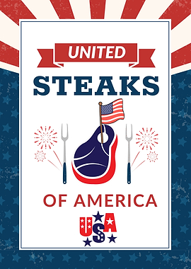 United Steaks of America Patriotic Poster