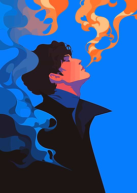 Dreamy Man and Smoke Minimalist Abstract Art Illustration