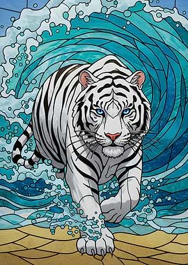 White Tiger and Ocean Wave