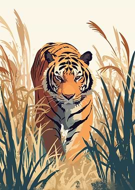 Tiger Approach Minimalist Nature Animal Illustration Art