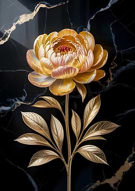 Golden Peony on Marble