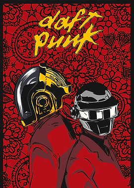 Daft Punk Illustration with Floral Background