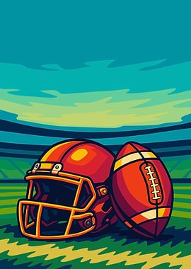 American Football Helmet and Ball Vector Art