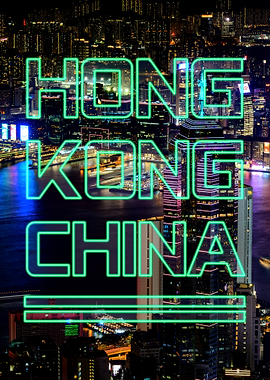 Hong Kong China Neon Cityscape