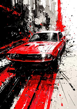 Red Car Abstract Cityscape Art