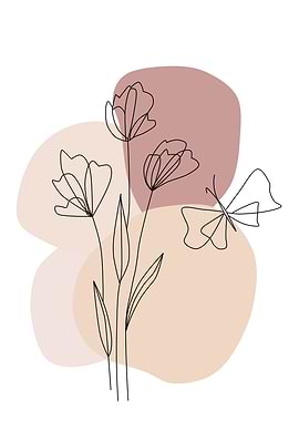 Minimalist Floral Line Art with Butterfly