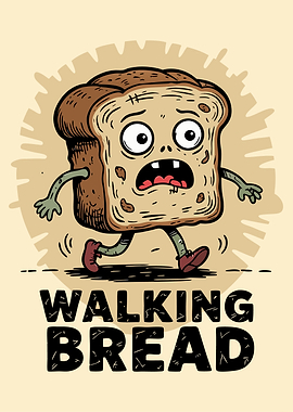 Walking Bread Cartoon Character Illustration