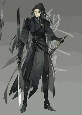Dark Warrior with Swords Illustration