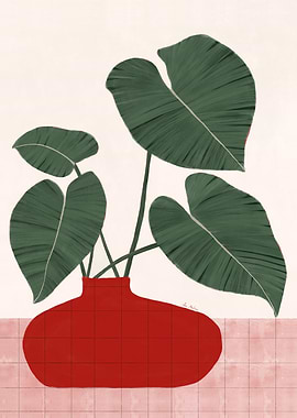 Plant in Red Vase Illustration