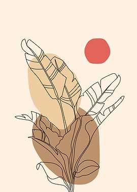 Minimalist Plant Line Art with Shapes