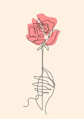 Rose in Hand Line Art