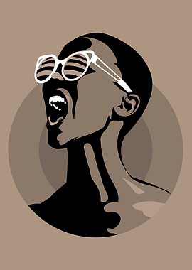 Screaming Woman with Striped Glasses