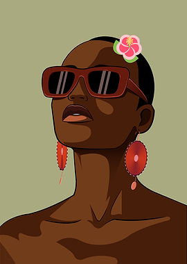 Stylish Woman with Flower and Sunglasses
