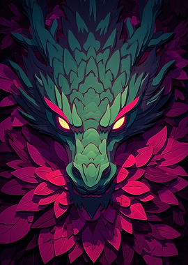 Green and Purple Dragon Head Portrait