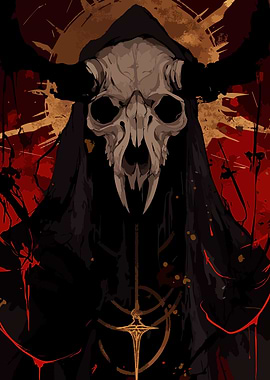 Hooded Skull Figure with Sword Symbol