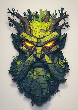 Green Man Mask with Glowing Eyes Portrait
