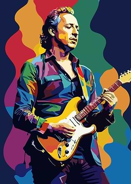 Mark Knopfler Guitarist Colorful Pop Art Style