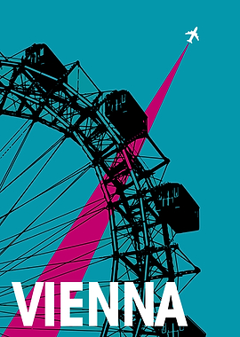 Vienna Travel Poster with Ferris Wheel