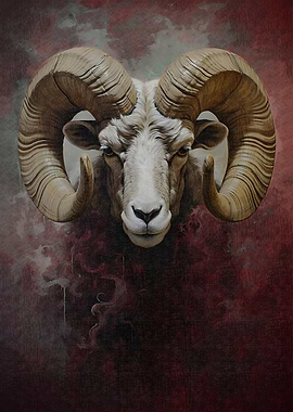Ram Portrait with Red Background