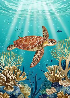 Sea Turtle Underwater Illustration