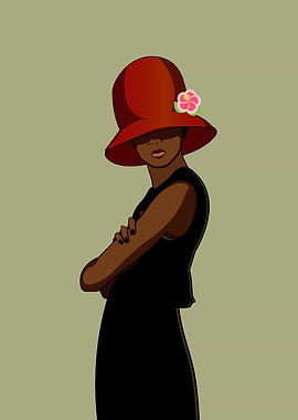 Elegant Woman in Red Hat Illustration