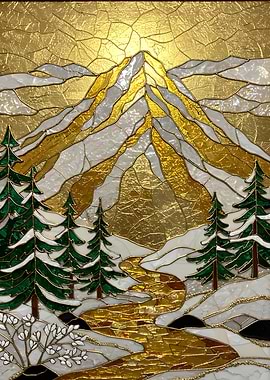 Golden Mountain Stained Glass Landscape