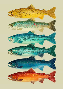 Vintage Illustration of Colorful Fish Species | Retro Fish Poster