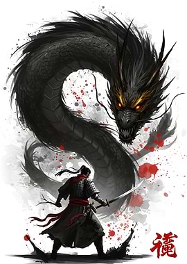 Warrior Facing a Black Dragon