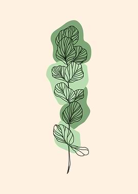 Minimalist Green Leaf Line Art