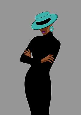 Elegant Woman in Black Dress and Hat