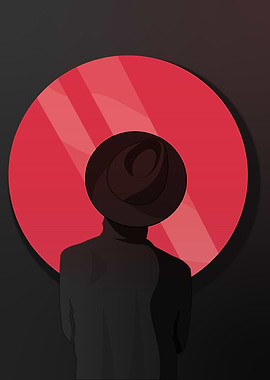 Silhouette with Hat and Red Circle