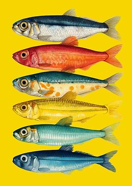 Colorful Fish Illustration | Yellow Pop Art Fish Poster