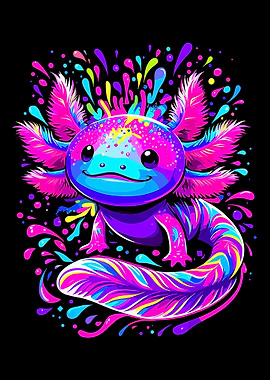 Colorful Axolotl Illustration on Black Background