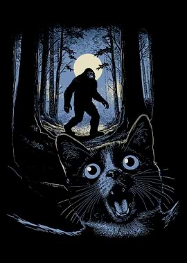 Scared Cat and Bigfoot in Woods
