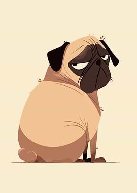 Sassy Look Pug Cute Funny Dog Minimalist Art Illustration