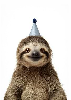Smiling Sloth with Party Hat