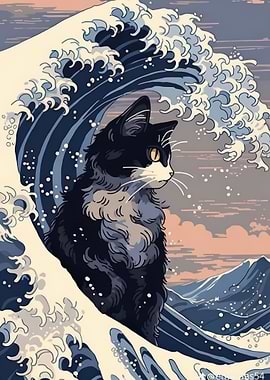 Cat and Wave Art