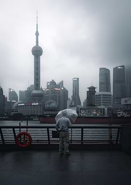 Shanghai Skyline in the Rain