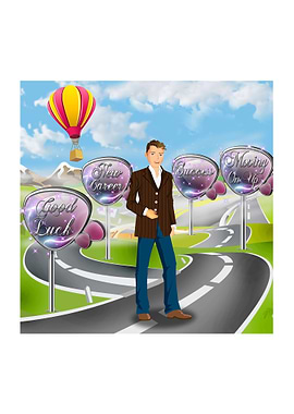 Career Path Illustration with Man and Signs