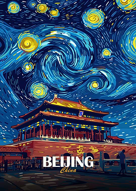 Beijing China Starry Night Art