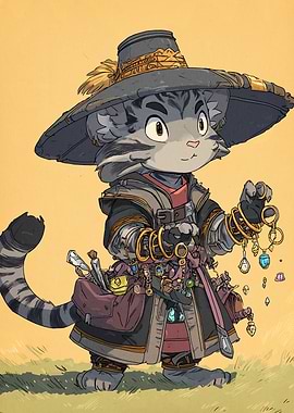 Anthropomorphic Cat Character with Hat