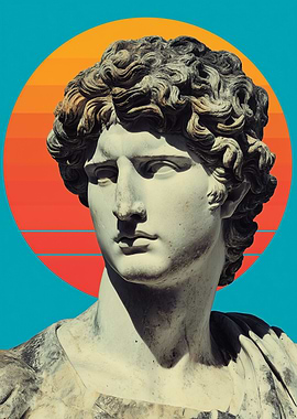 Statue with Retro Sun Background