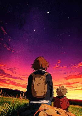 Anime Sunset with Two Figures