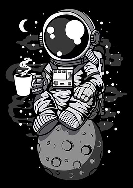 Astronaut with Coffee on the Moon