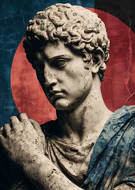 Classical Statue with Red and Blue Background