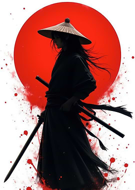 Samurai Silhouette with Red Sun