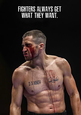 Fighter Portrait with Blood and Tattoos