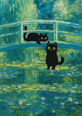 Black Cats in Monet's Garden