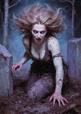 Zombie Woman Crawling from Grave